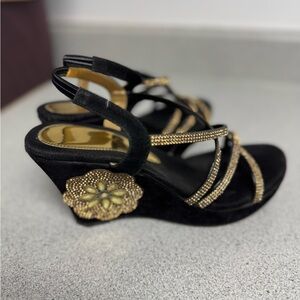 Black and gold embellished platform sandals